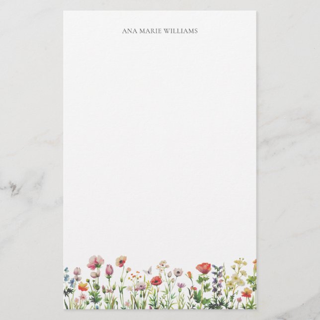 Papelaria Watercolor Wildflower Elegant Stationery Paper (Frente)
