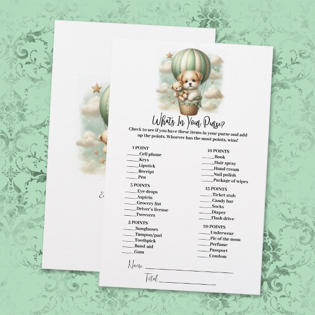 Papelaria What's In Your Purse Puppy Baby Shower Game Card (Criador carregado)
