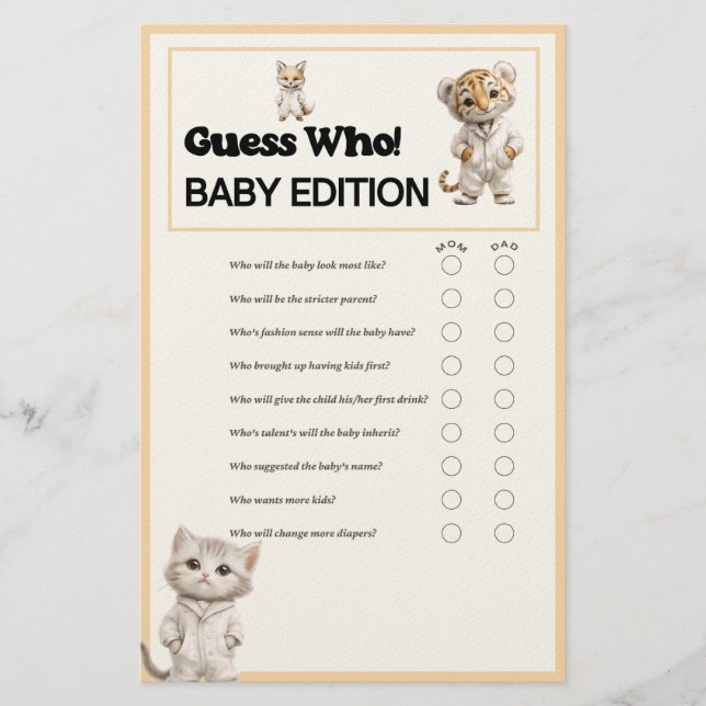 Papelaria Whimsical Pajama Animals: Guess Who Baby Game  (Frente)