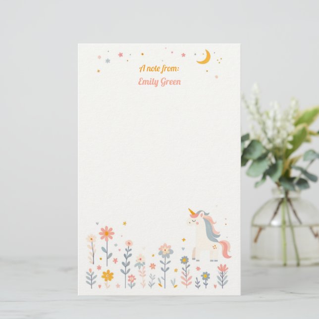 Papelaria Whimsical Unicorn Night Garden Stationery (Em pé/Frente)