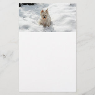 Papelaria White Westis Dog in Snow Stationery Paper