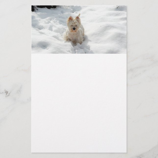Papelaria White Westis Dog in Snow Stationery Paper (Frente)