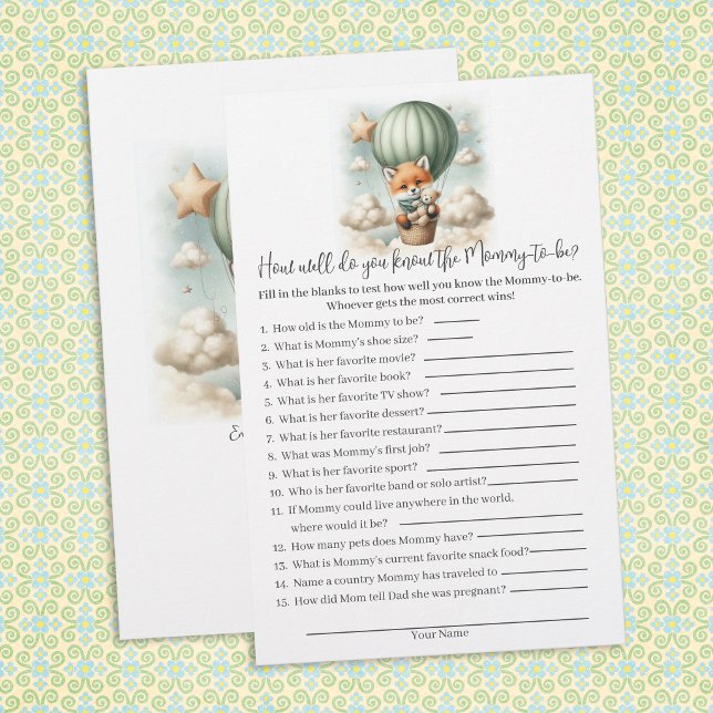 Papelaria Who Knows Mommy Best Fox Baby Shower Game Card (Criador carregado)