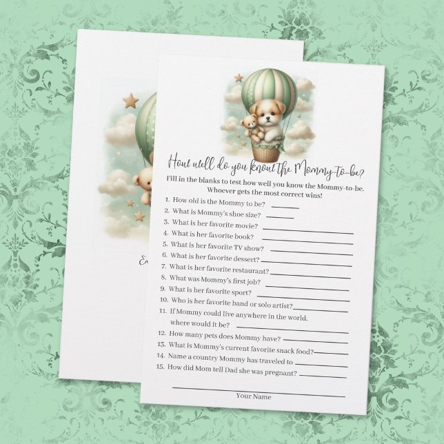 Papelaria Who Knows Mommy Best Puppy Baby Shower Game Card (Criador carregado)