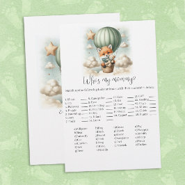 Papelaria Who's My Mommy Fox Baby Shower Game Card