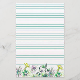 Papelaria Wildflowers aquilégias amarelos da aguarela