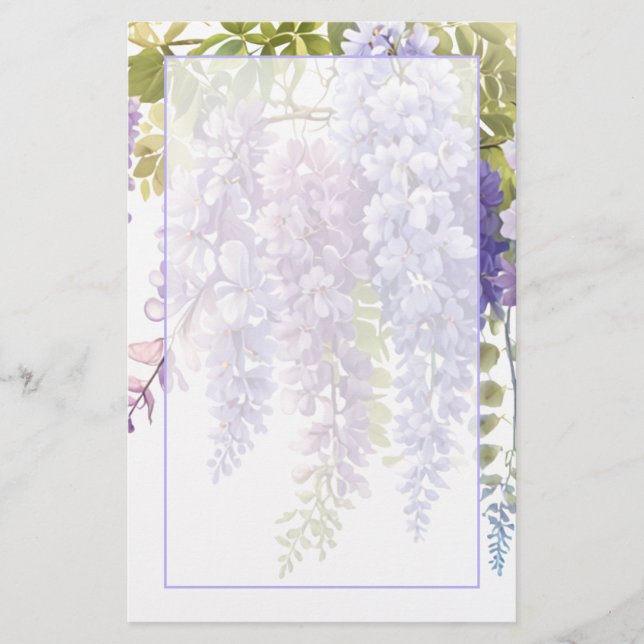 Papelaria Wisteria floral de cor-de-água púrpura Elegante (Frente)