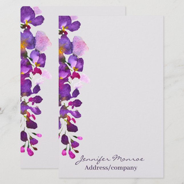Papelaria Wisteria roxa personalizada (Frente/Verso)