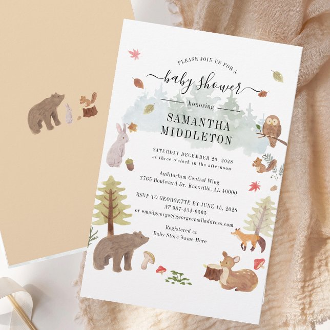 Papelaria Woodland cria Chá de fraldas (Woodland Creatures Baby Shower Invitation Stationery)