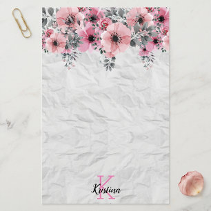 Papelaria Xabby Chic Rosa Floral Monograma Personalizada em