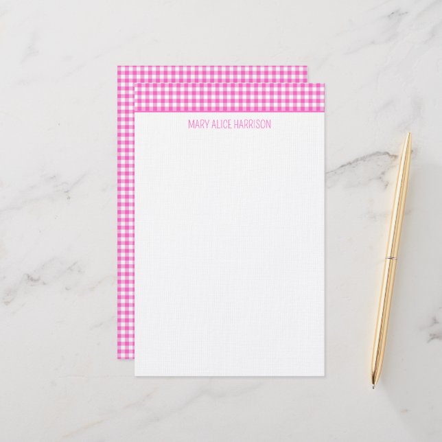 Papelaria Xadrezinho Rosa e Branco Personalizado (Frente/Verso In Situ)
