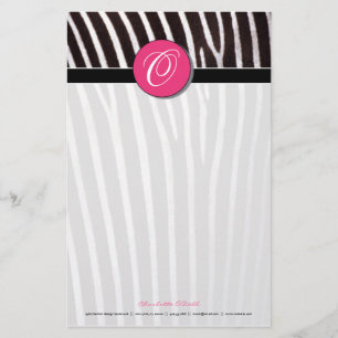 Papelaria zebra; monograma cor-de-rosa