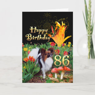Papillion dog Happy 86 Cartão de Aniversário espec