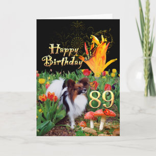 Papillion dog Happy 89 Cartão de Aniversário espec