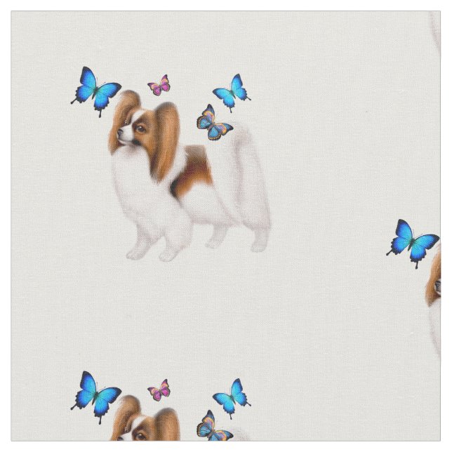 Papillon Cão com Borboletas Tecido de algodão (Detalhe)