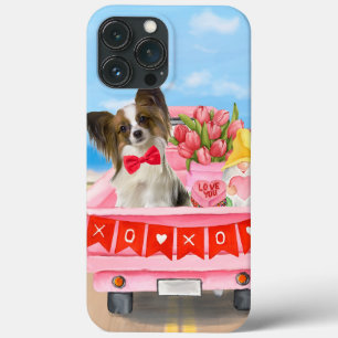 Papillon Dog Truck Hearts Dia de os namorados