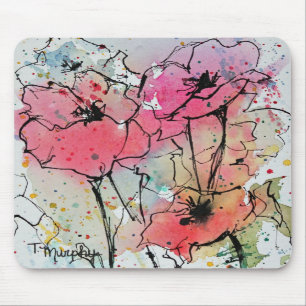 Papoilas abstratas em Mousepad cor-de-rosa