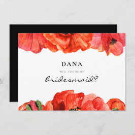 Papoilas vermelhas, cor d'água, cartão de proposta