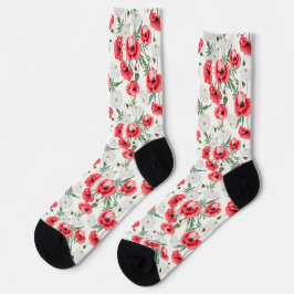 Papoilas vermelhas em branco, floral