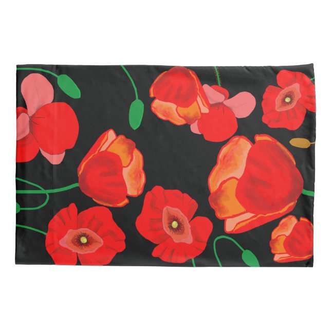 Papoilas vermelhas na ilustração de fundo preto (Verso)