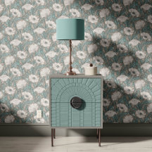 Papoula Vintage em Cinza Azul Céu