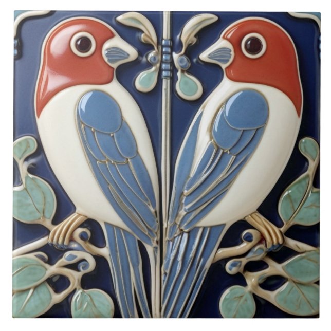 Par Azul Vermelho - Art Nouveau Art Deco Birds (Frente)