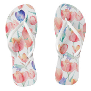 Par Chinelos com Padrão de Tulipas em Aquarela