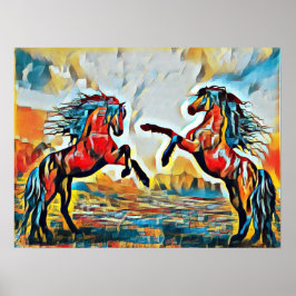 Par de Cavalos no Estilo de Arte da Rua Poster