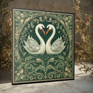 Par de Cisnes Arte Nova Acento Decorativo de Pared