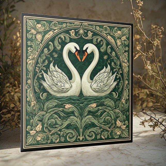 Par de Cisnes Arte Nova Acento Decorativo de Pared (Criador carregado)
