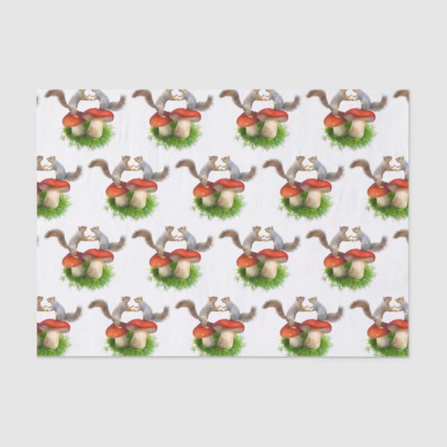 Par de esquilo no papel tecidual dos Cogumelos Ver (Frente )