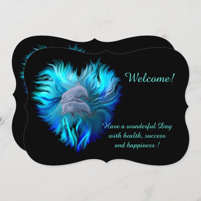 Par de golfinhos, adicione seu convite de texto (Frente/Verso)