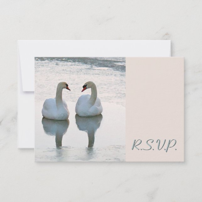 Par de Lovebird Swans Gazando Casamento RSVP (Frente)
