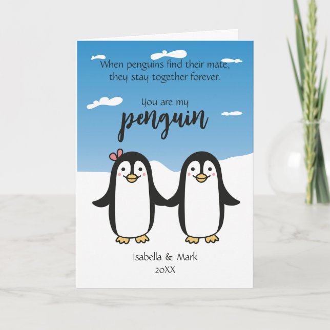 Par de Pinguins Fofos, Cartão do Dia dos Namorados (Frente)