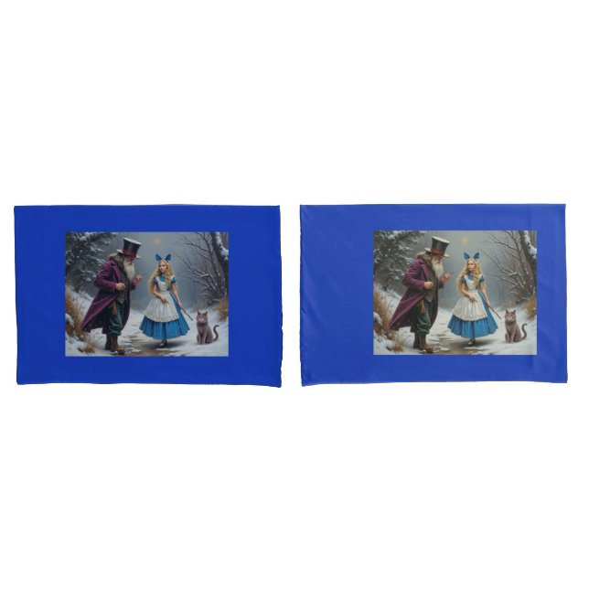 Par de travesseiros azul de Alice no inverno (Frente - conjunto)