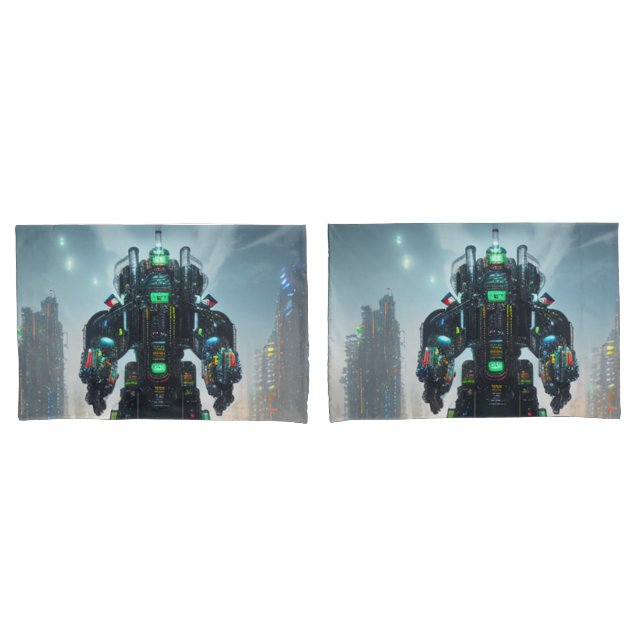 Par de travesseiros padrão de cinza Robot 4 (Frente - conjunto)