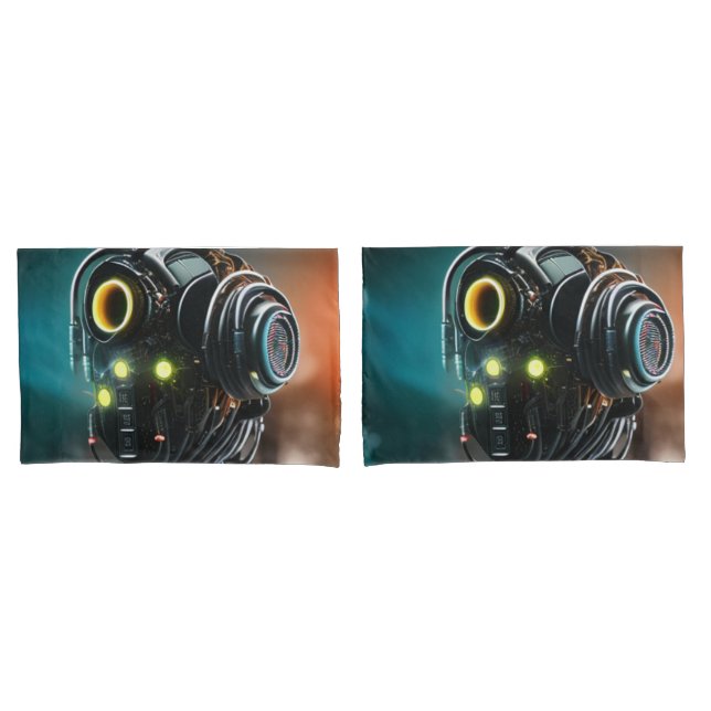 Par de travesseiros padrão de cinza Robot 5 (Frente - conjunto)