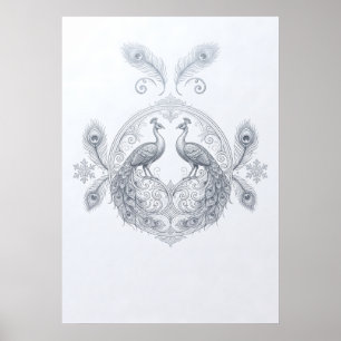 Par Poster Mandala Ornamental Par de Pavão Pratead
