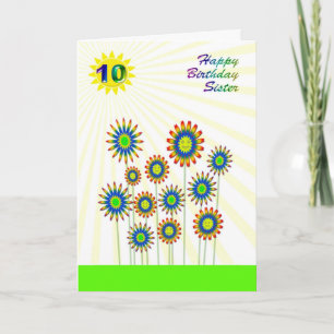 Para a irmã de 10 anos, um cartão de flores feliz