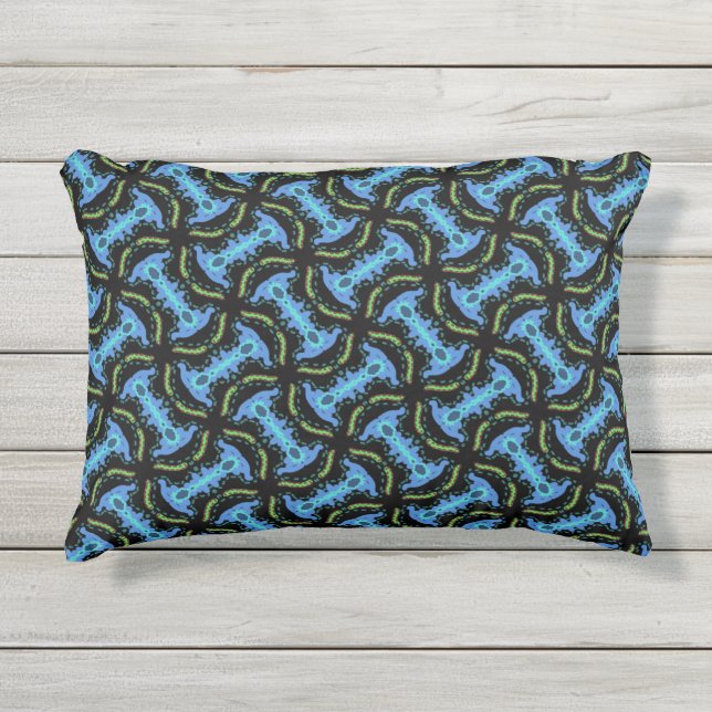 Para Ambientes Externos Almofada retangular Jimette Desenho azul e preto (Frente)