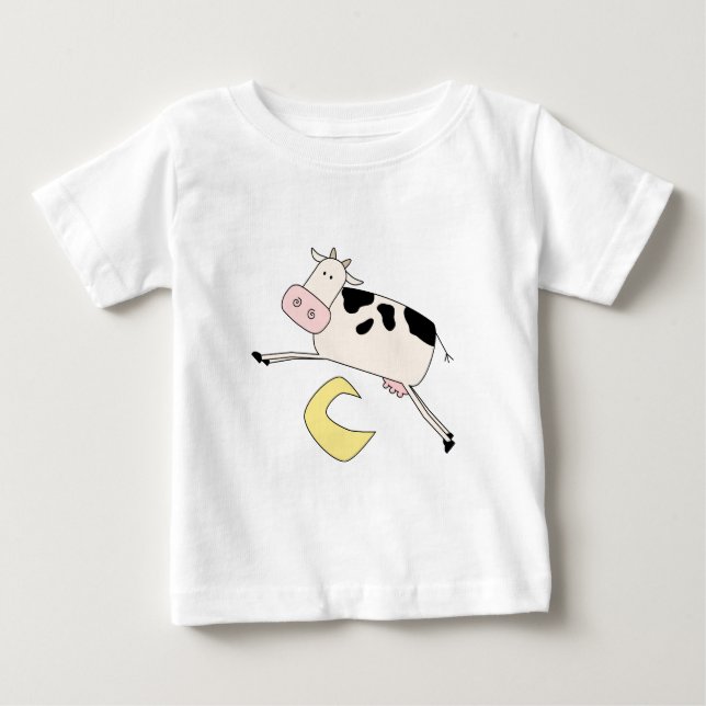 Para Bebê A vaca salta sobre o camiseta e os presentes da (Frente)