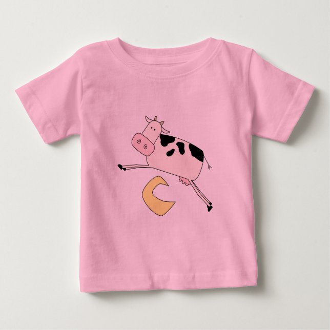 Para Bebê A vaca salta sobre o camiseta e os presentes da (Frente)