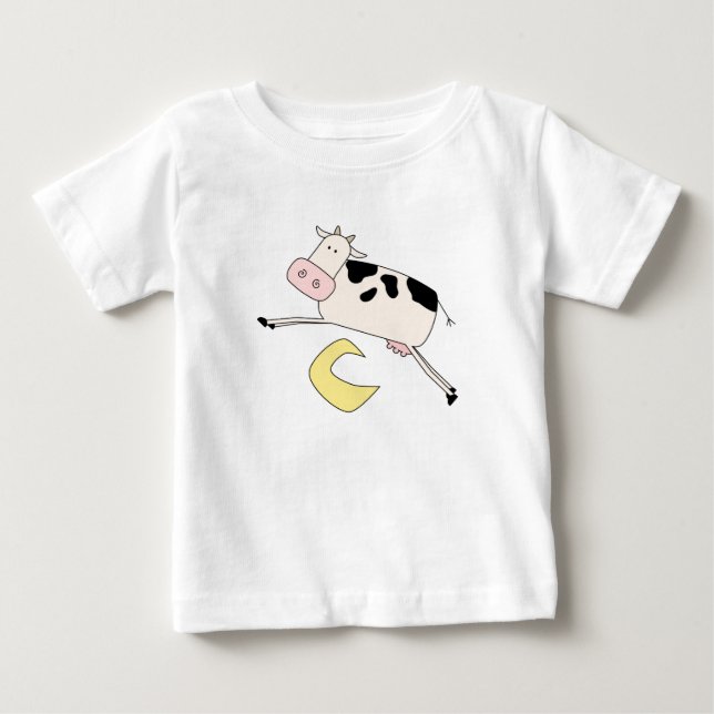 Para Bebê A vaca salta sobre o camiseta e os presentes da (Frente)