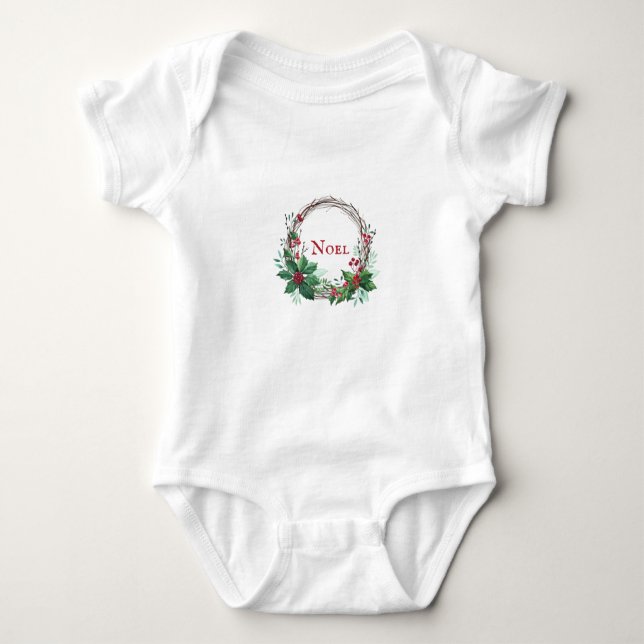 Para Bebê Bebês de Natal Holly Wreath Baby Body (Frente)