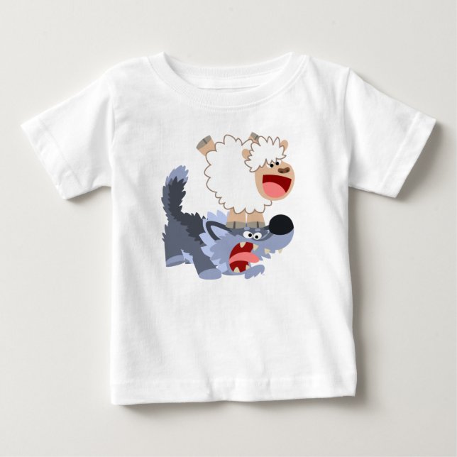 Para Bebê Bela caricatura de ovelha e camiseta de lobo (Frente)