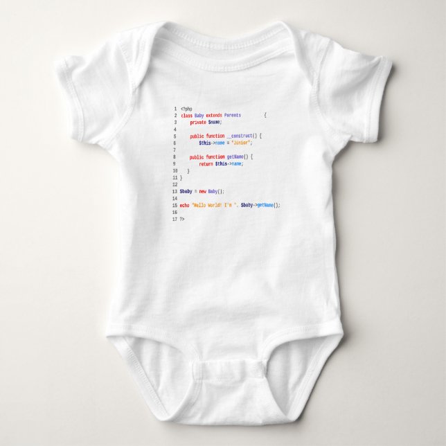 Para Bebê Body baby hello world php branco (Frente)