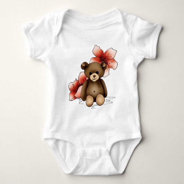 Para Bebê Body bebé branco com nounours e flores cerejeira (Frente)