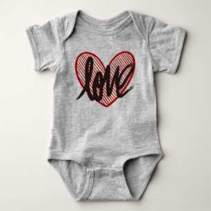 Para Bebê Body Bodysuit Amor Coração Script - Coração Vermel
