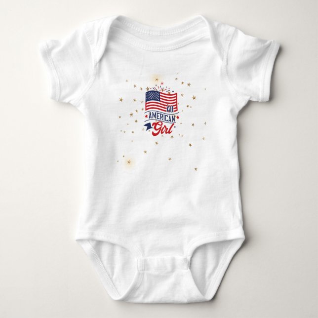 Para Bebê Body Bodysuit Fogo de Artifício Garota Americana (Frente)