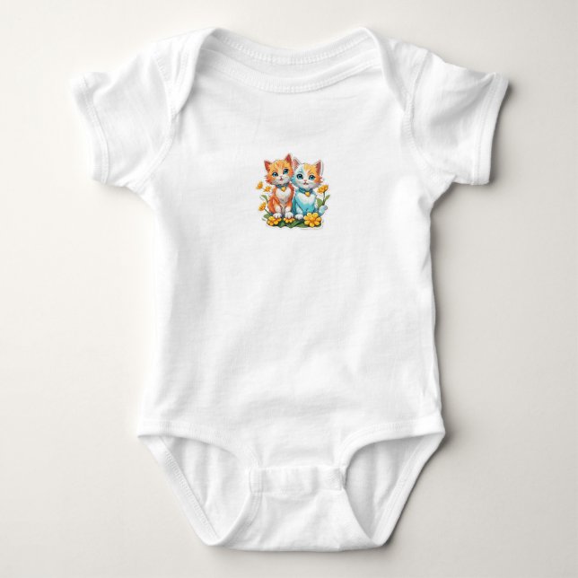 Para Bebê Body com Design de Gatos Fofos (Frente)